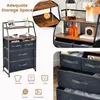 A collage of images showing a fabric dresser with drawers, its features, and suggested uses. Náhled obrázku produktu