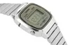 A close-up, angled shot of a silver digital watch with a gray face. Podgląd zdjęcia produktu