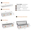 Diagrams and text illustrating the dimensions and features of an aluminum storage box. Produktbild-Vorschau