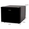 A black mini-fridge with dimensions indicated by measurement lines and text. Produktbild-Vorschau
