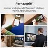 Collage of images showing remote access to security cameras via phone and computer, and a person using a laptop. Produktbild-Vorschau