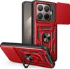 A red and black phone case with a camera cover and a ring holder is shown from two angles against a white background. Produktbild-Vorschau