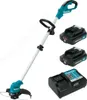 A cordless string trimmer with two batteries and a charger, displayed against a white background. Produktbild-Vorschau