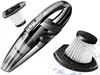 A handheld vacuum cleaner and its filters are displayed against a white background. Produktbild-Vorschau