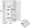 A white bathroom cabinet with dimensions and a separate drawer shown. Produktbild-Vorschau