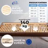 A bed frame with a slatted base, showing product dimensions and maximum load capacity. Produktbild-Vorschau