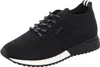A black sneaker with white accents and laces is shown against a white background. Produktbild-Vorschau