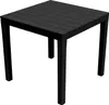 A black square garden table with a slatted top and four legs, shown from a slightly elevated angle against a white background. Podgląd zdjęcia produktu