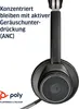 A close-up of a black wireless headset with text and a logo. Produktbild-Vorschau