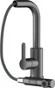 A dark gray kitchen faucet with a pull-out spray hose against a white background. Náhled obrázku produktu