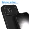 A close-up view of a black smartphone case and screen protector, with text overlay. Produktbild-Vorschau