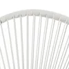 A close-up view of the top curved edge of a white chair made of woven material and thin vertical supports. Voir les images du produit