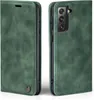 A green flip cover case for a Samsung Galaxy S22 phone is shown from two angles. Produktbild-Vorschau