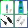 A collage of images showing a lava lamp, its components, and accessories. Produktbild-Vorschau