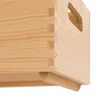 Close-up view of the corner joint and handle of a wooden storage box. Produktbild-Vorschau