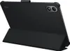 A black tablet cover is shown standing upright, propped up by its integrated stand. Produktbild-Vorschau