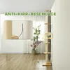 A cat tree is shown in a room with a cat jumping towards it. The text "ANTI-KIPP-BESCHLÄGE" is overlaid on the image. Produktbild-Vorschau