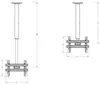 Technical drawings of a TV ceiling mount with dimensions. Podgląd zdjęcia produktu
