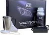 A product kit for regenerating car headlights, including a box, a bottle of liquid, a metal cup with a straw, a funnel, and a power adapter. Podgląd zdjęcia produktu