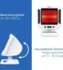 A marketing image showing an infrared heat lamp from different angles and highlighting its features. Produktbild-Vorschau