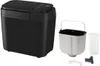 A black bread maker and its accessories are displayed on a white background. Podgląd zdjęcia produktu