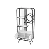 A white and black bookshelf with open cabinet doors against a white background. Produktbild-Vorschau