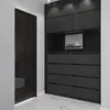 A modern entryway with a dark wood door and a sleek, modular gray matte shoe cabinet. Voir les images du produit