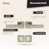Marketing image showcasing door handles and their features with descriptive text and labels. Produktbild-Vorschau