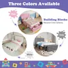 Collage showing three different colored beds (pink, white, and gray) in bedroom settings, with text labels and decorative elements at the bottom. Anteprima dell’immagine prodotto