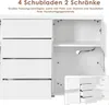 A white sideboard with drawers and cabinets, showing its internal storage space and a cable management hole. Podgląd zdjęcia produktu