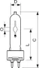 A technical drawing of a light bulb with dimensions indicated. Produktbild-Vorschau