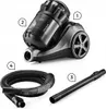 A vacuum cleaner and its accessories are displayed against a white background. Podgląd zdjęcia produktu