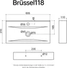 Technical drawing of a sink with dimensions and labels. Produktbild-Vorschau