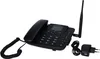 A black cordless phone with its accessories, including a charger and USB cable, is displayed against a white background. Produktbild-Vorschau
