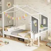 A child's bedroom with a house-shaped bed frame that includes an integrated desk. Náhled obrázku produktu