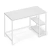 A modern white desk with shelves, presented against a plain white background. Produktbild-Vorschau