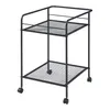 A black metal serving cart with two shelves and wheels, shown against a white background. Anteprima dell’immagine prodotto