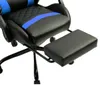A close-up view of a black and blue gaming chair with an extended footrest. Anteprima dell’immagine prodotto