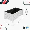 A white wooden planter box with dimensions indicated by measurement lines and text. Produktbild-Vorschau