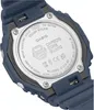 Close-up view of the back of a blue Casio G-Shock watch, showing the case back with inscriptions and screws. Produktbild-Vorschau