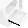 A close-up view of an open drawer and interior shelves of a white modern table. Produktbild-Vorschau