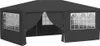 A dark grey party tent with windows and draped entrances, shown from the front. Produktbild-Vorschau