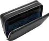 A black leather clutch bag is shown open, revealing its interior. Produktbild-Vorschau