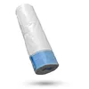 A roll of white trash bags with a blue band at the bottom, isolated on a white background. Produktbild-Vorschau
