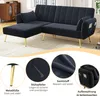 A dark velvet sectional sofa with gold legs, shown in a living room setting with additional close-up shots highlighting its features. Anteprima dell’immagine prodotto