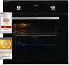 A black built-in oven with awards and certifications displayed on the left. Produktbild-Vorschau