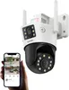 A ZOSI security camera is shown mounted on a wall, with a smartphone displaying its live feed held in a person's hand. Produktbild-Vorschau