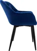 A side view of a dark blue velvet dining chair with black legs, isolated on a white background. Náhľad obrázku produktu