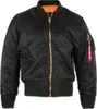 A black bomber jacket with an orange lining and gold zipper, presented on a white background. Produktbild-Vorschau
