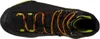 Oberansicht des Aequilibrium ST GTX Bergschuhs von La Sportiva; schwarz mit orangefarbenen und grünen Schnürsenkeln. Produktbild-Vorschau